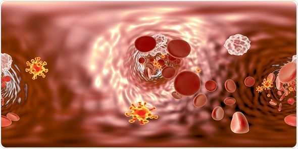 360-degree spherical panorama view of HIV (AIDS viruses) in blood with red blood cells and white blood cells. 3D illustration - Image Copyright: Kateryna Kon / Shutterstock