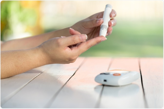 Checking blood sugar level by Glucose meter. Image Credit: Fahkamram / Shutterstock