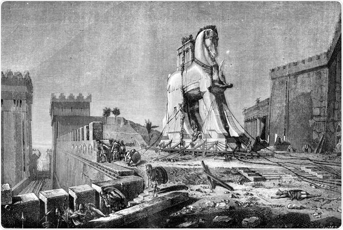 New ‘Trojan horse’ cancer treatment shows early promise in multiple tumour types. Image Credit: Morphart Creation, Salon of 1874, Painting. - The Trojan Horse, by Motte