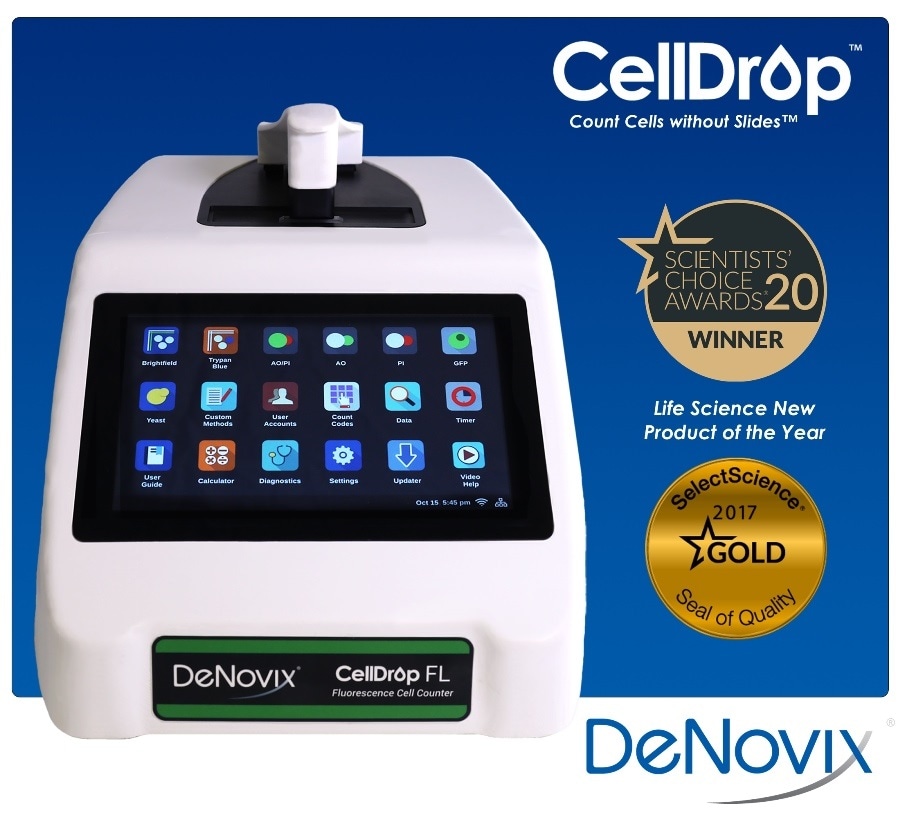 DeNovix CellDrop automated cell counter receives second major accolade of 2020