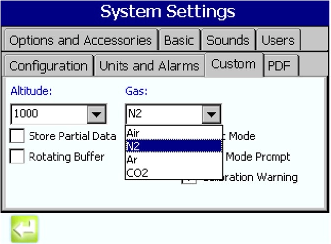 Selecting the gas to be monitored via a sample drop-down on the MET ONE 3400 user interface.