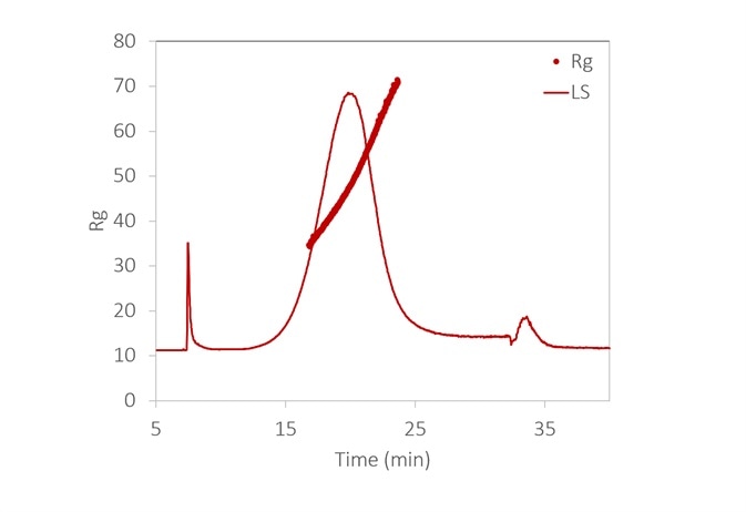 Inset: original fractogram, with rms radius overlaid.