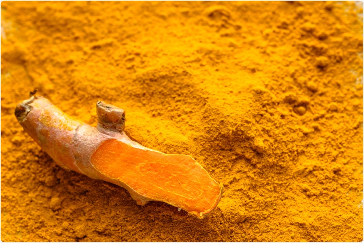 Fresh root and turmeric powder, Curcumin, is the active ingredient in turmeric. Image Credit: Alicja Neumiler / Shutterstock