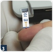 Touch strip to blood.