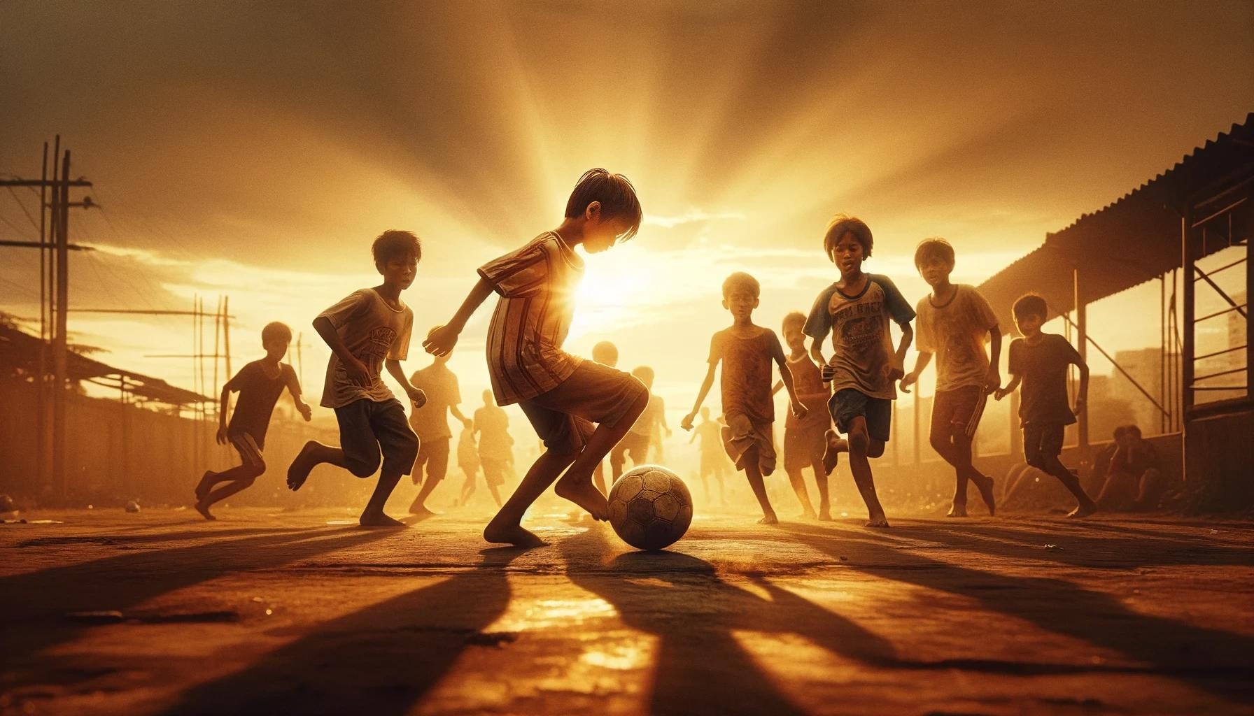 Kids playing soccer.