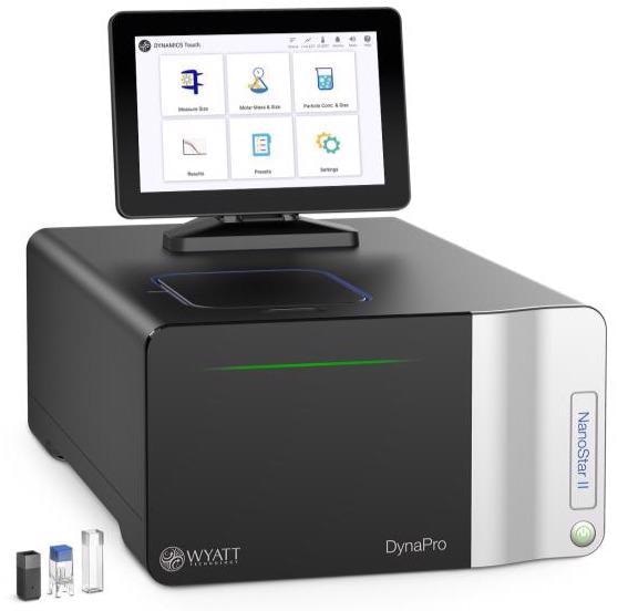 The DynaPro NanoStar utilizes an intuitive on-board app, DYNAMICS Touch, for guided measurements and walk-up operation. Advanced analyses such as onset temperature are carried out using the full-fea-tures DYNAMICS software, which runs on a standard Windows PC.