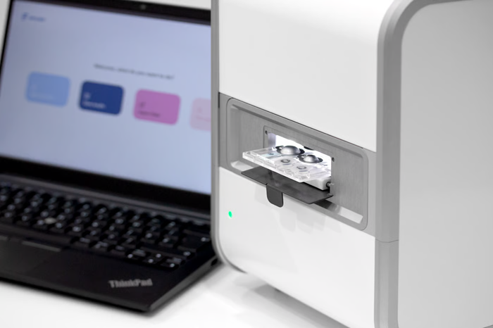 Labman technology device, connected to a laptop to show results.
