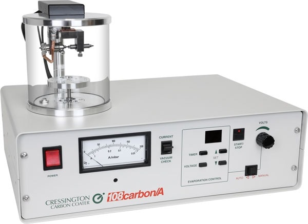 The 108C Auto Carbon Coater with Ø120mm Chamber.