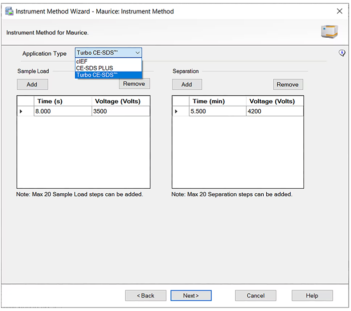 Create methods for cIEF, CE-SDS PLUS, and Turbo CE-SDS.