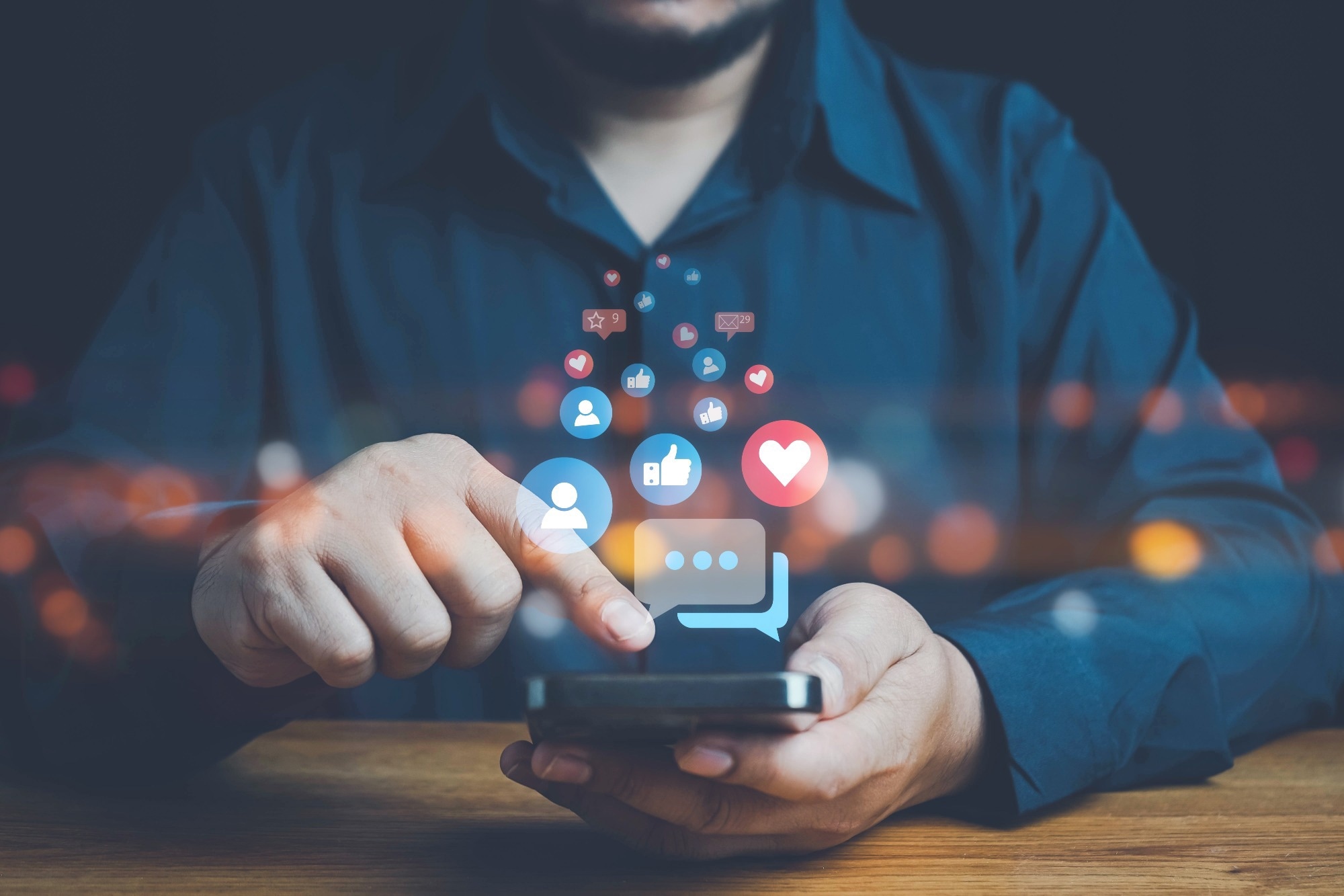 Social media and digital online concept, man using smart phone.